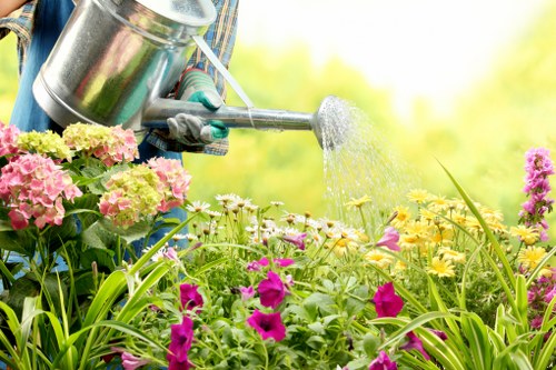 Local gardening service working on a residential garden in Maryland