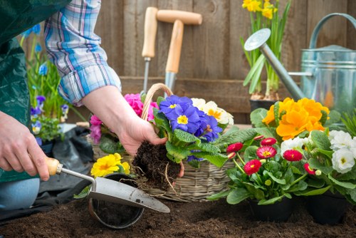 Garden maintenance team working in a residential outdoor space